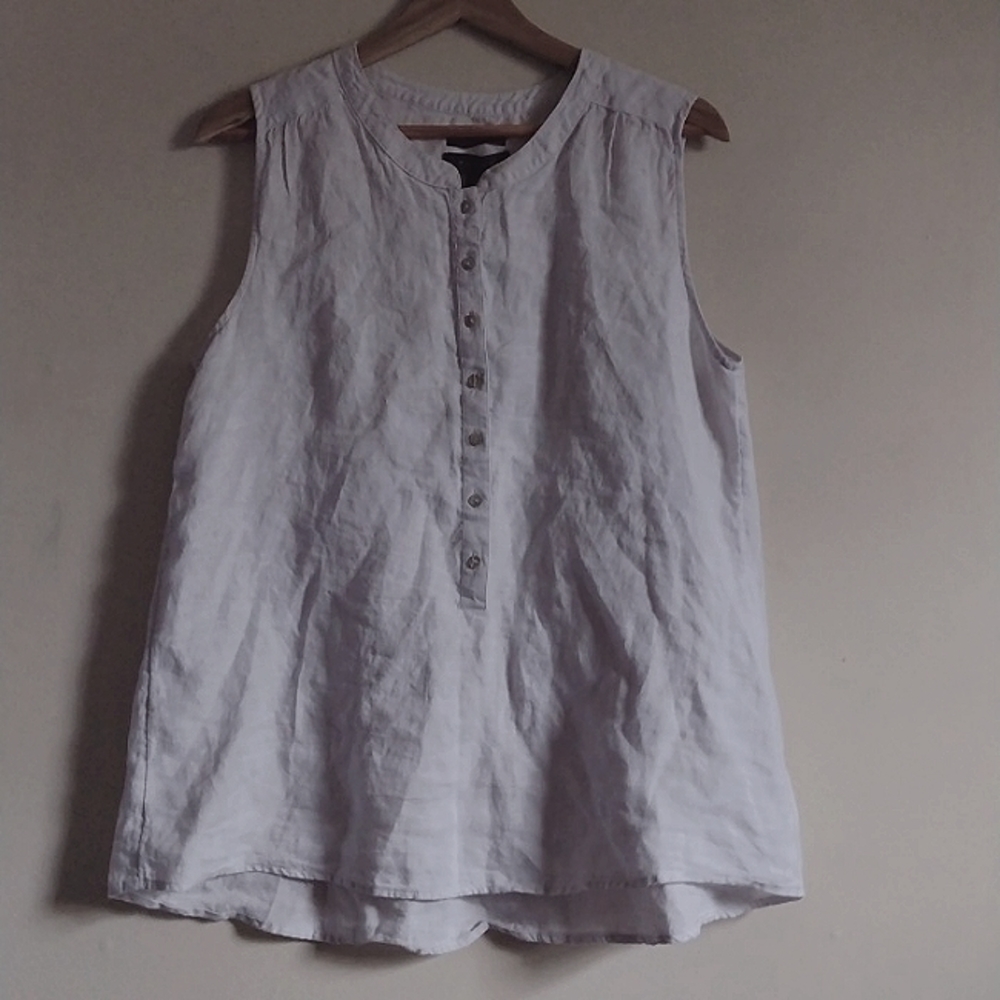 NWT Tahari 100% Linen Off White Lagenlook Tank Top